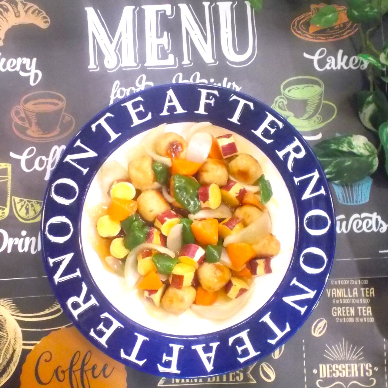 肉だんごと　さつま芋の甘酢あんかけ