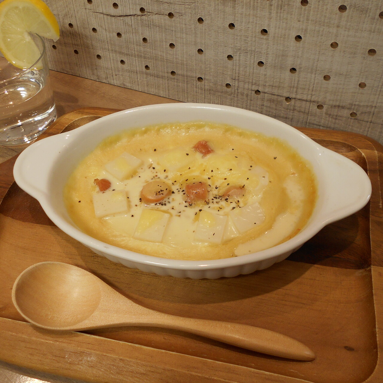 レンジで作る！！　もち入り豆乳グラタン